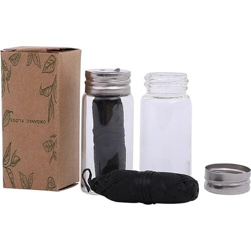 Vegan Dental Floss With Refillable Glass Holder Naturall zero waste bamboo charcoal Eco oral care dental flosser