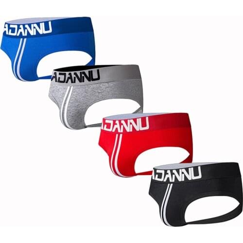 4PCS Mens Underwear Sexy Thong Open Butt Briefs Jockstrap Pouch Cuecas Cotton Panties Thongs Underpants Gay Slip Homme Srting