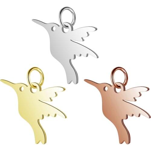 5pcs/lot 17*17mm Stainless Steel Humming Bird Pendant Charms with Hook for DIY Necklace Finding Crafts Jewelry Making Party Gift