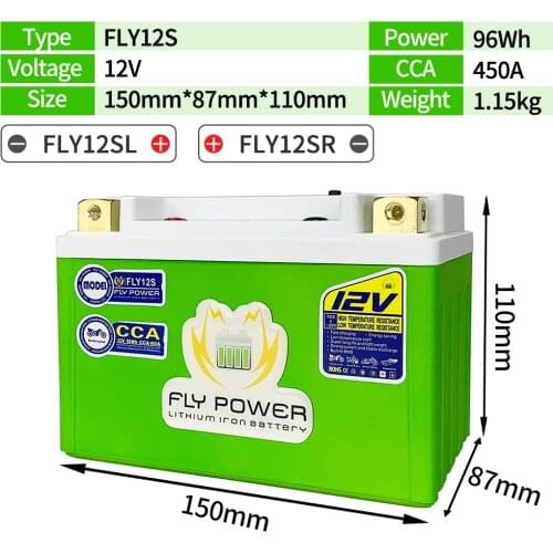 FLY12S 12V LiFePO4 Motorcycle Battery 96Wh CCA 450A 12V Lithium iron Phosphate Scooter Batteries ForMotorcycle ATVs UTVs YTZ12S