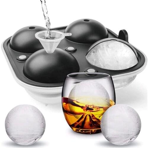 BalleenShiny Round Silicone Ice Cube Mold Large Ice Cube Tray Bar Household 4 Sphere Ice Maker Suitable for Cocktail Whiskey