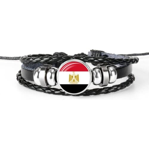 Egypt Morocco SUDAN ALGERIA TUNISIA LIBYAN North Africa National Flag Glass Cabochon Leather Bracelet for Men Women