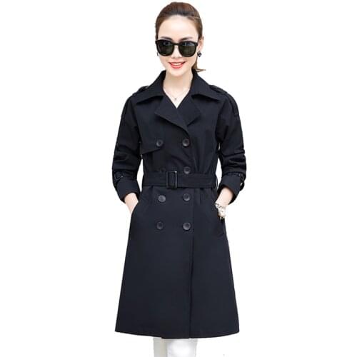 Boutique plus size womens spring windbreaker medium long section autumn new fashion Korean double-breasted jacket overcoat