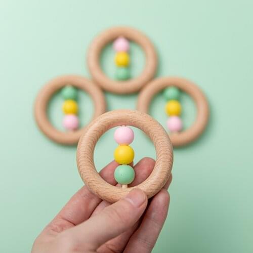 Baby Teethers Accessories For Kids DIY Rattle Bed Bell Bracelet Making 2021 Beech Wooden Child Teething Rings Wooden