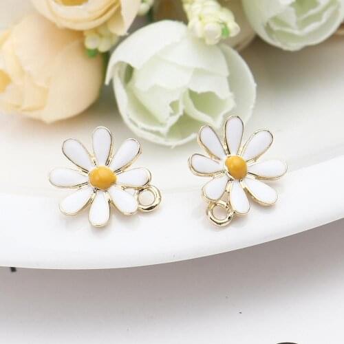 DoreenBeads Zinc Based Alloy Ear Post Stud Earrings Findings Flower Gold Color Pink W/ Loop DIY Charms 17mm x 14mm, 4 PCs