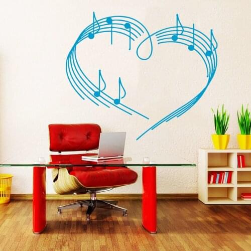 Dulcet Musical Notes Staff Heart Vinyl Wall Stickers Removable Home Decals Living Room Ornament Wall Decor Murals Muraux S-100