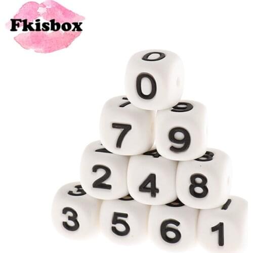 Fkisbox 12mm 100pcs Number Silicone Cube Beads Heart Star Bpa Free Baby Teething Necklace Babies Teether DIY Combined Birthday