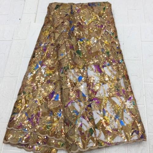 French African Sequins Embroidered Mesh Lace Fabric 2021 High Quality Nigerian Lace Fabric Banquet Dress Fabric FJ4372