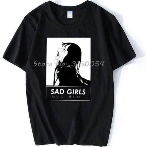 Sad Girl Anime TShirt, Nu Goth, Senpai, Ahegao Short-Sleeve Unisex T-Shirt Men Cotton O-neck Tees Harajuku
