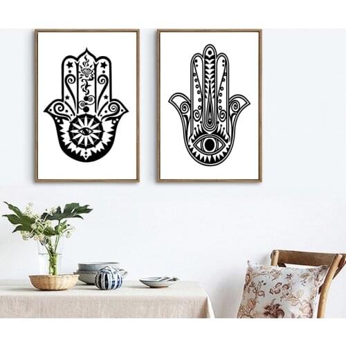 The Hamasa Hand Canvas Painting Wall Art Picture , Fatima Hamsa Hand Yoga Good Vibes Canvas Art Print Arabic Style Wall Decor