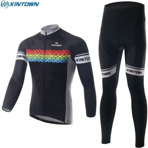 XINTOWN Men Men Bike Ropa Ciclismo Winter Team Long Sleeve Cycling Jersey Bib Pants Set Riding Black Bicycle Sportswear Sets