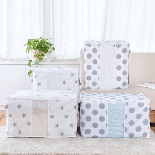 Big Dots Foldable Storage Bag Dusproof Clothes Blanket Quilt Holder Organizer Pouch Zipper Closet Box Portable Carrier Bag Stars