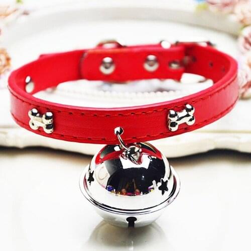 Legendog Cat Dog Collar Faux Leather Collar Adjustable Cute Bone Decor Collar with Bell Kitten Collar Puppy Collar Pet Necklace