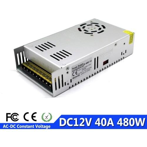 Small Volume 12V 40A 480W Switching Power Supply Source 110v 220v AC to DC12V SMPS Factory Supplier For LED Strip Display Light