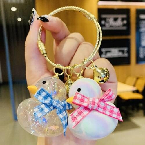 Kawaii Cartoon Acrylic Little Duck Keychain Female Cute Crystal Pink Little Duck Car Key Chain Bag Pendant Student Keyrings