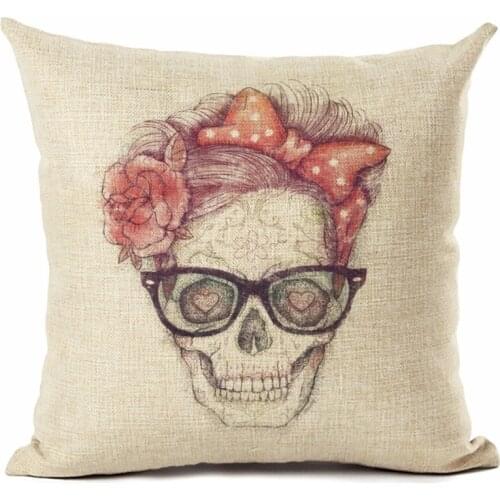 Fashion Skull Head Painted Throw Pillow Indians Style Decorative Cotton Linen Cushion Cover For Home Sofa Pillow Case Cojines