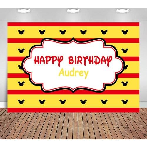 Mouse Photography Backdrops Red and Yellow Custom Studio Background for Happy Birthday Party Photo Booth Props