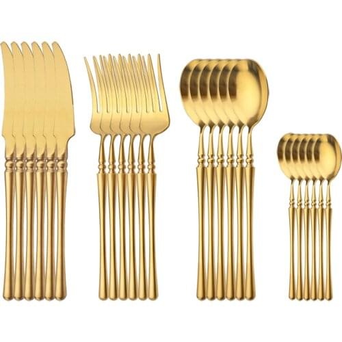 6set Matte Dinnerware Flatware Set Vintage 18/10 Stainless Steel Set Dinner Knife Fork Spoons Tableware Coffee Teaspoons Cutlery