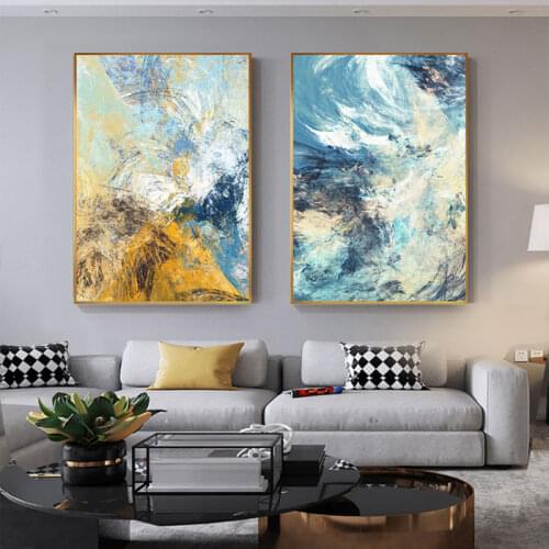 Abstract Secret Mess Color Wall Art Picture Blue Yellow White Lines Canvas Painting for Living Room Nordic Decor Fashion Poster
