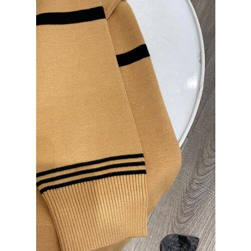 2020 Autumn and Winter New Style College Style V-neck Loose All-match Color Matching Knitted Womens Cardigan