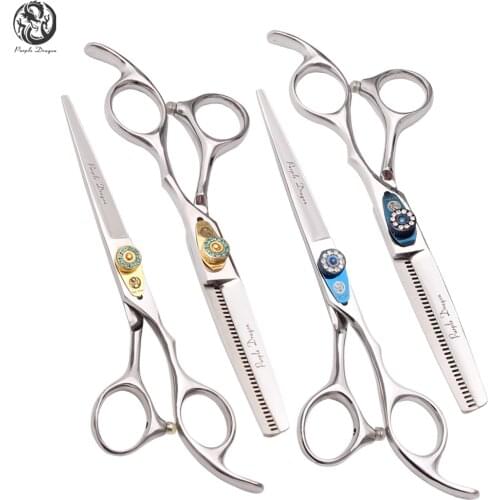 6" 17.5cm Purple Dragon Hairdressers Scissors Stainless Z1115 62HRC Barber Makas Cutting Scissors Thinning Shears Hair Scissors
