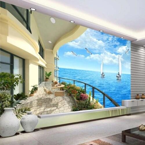 Beibehang Custom wallpaper home decor sea view hotel beach coconut tree TV background living room bedroom mural 3d wallpaper