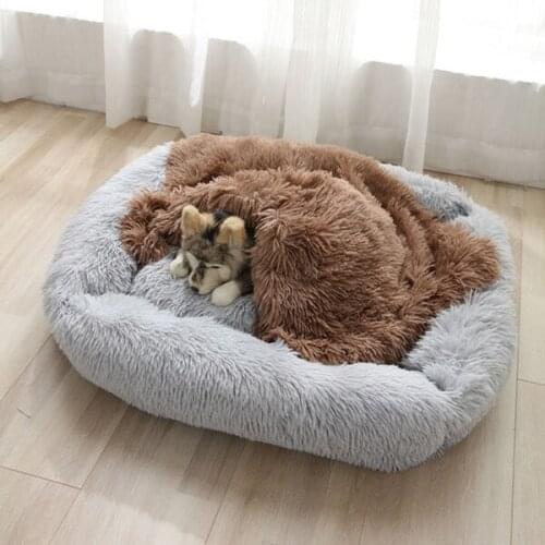 Rectangle Pet Bed Winter Soft Warm Long Plush Dog Cat Bed Sleeping House Nest Anti Slip Puppy Cushion Mat Portable Pet Supplies