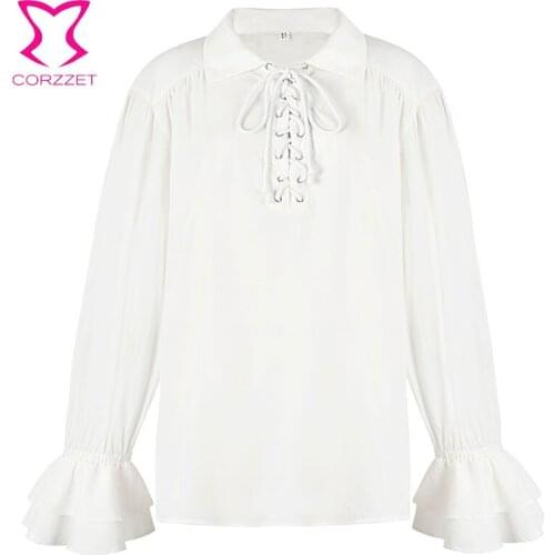 Fashion Blouse Men Long Sleeve Shirt Lapel Puff Sleeves With Ribbon Spring/Autumn Solid Color Loose Boyfriend Style Shirt