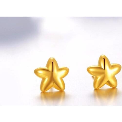 Fashion Authentic Solid 24K Yellow gold Stud Earrings Five Star Earrings 1.67g