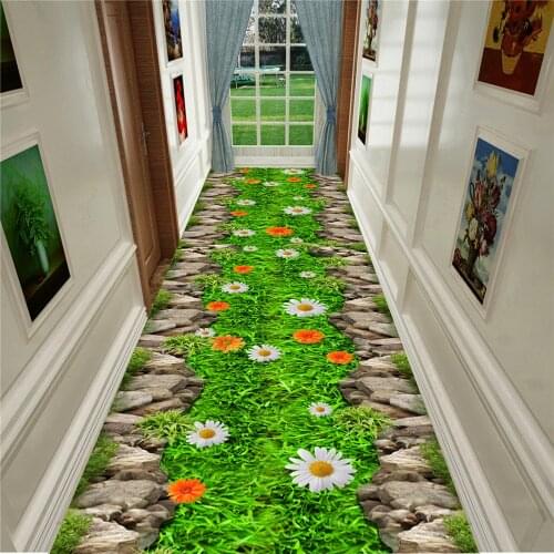 Modern Stylish 3D Living Room Interior Entrance Doormat Bedside Table Pastoral Carpet Flower Goldfish Plant Home Corridor Carpet