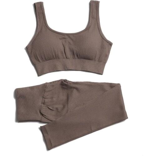 SOISOU 2 Pcs/set Knitted Seamless Fitness Yoga Set Womens Tracksuit Sportswear Training Suit Women Clothing Gym Yoga 8 Colors