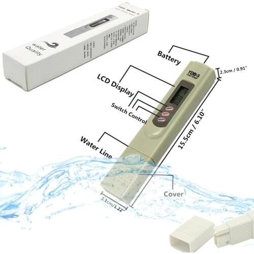 TDS-3 2 in 1 TDS/Temp Tester 0-9990 ppm TDS Meter Water Quality Monitor Purity Analyser Automatic Calibration for Pool Aquariums