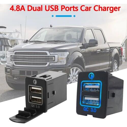 Dual USB Car Charger Socket 3.0 Adapter Cigarette Lighter Splitter Mobile Phone Chargers with LED Light Universal