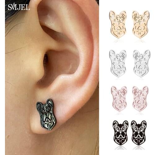 Punk Stainless Steel French Bulldog Earrings for Men Women Black Dog Paw Stud Earring Fashion Jewelry Pendientes Birthday Gift