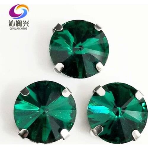 Malachite green Round shape AAA glass crystal Silver bott claw rhinestones,flatback sew on stones,diy/apparel accessories