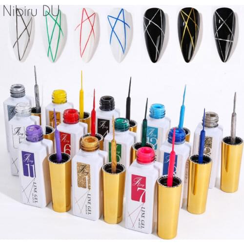 12 Colors/Set Gel Pull Liner Nail Polish Kit UV/LED Gel For DIY Hook Line Manicure Painting Gel Nail Art Supplies Brushed Design