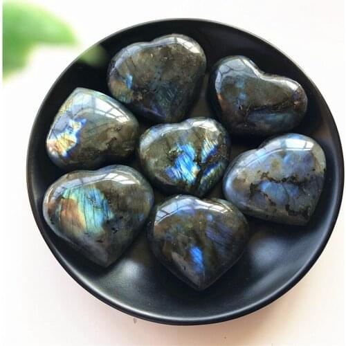 2 Sizes Natural Labradorite Heart Crystal Rough Polished Stone Healing Decoration Natural Stones and Minerals