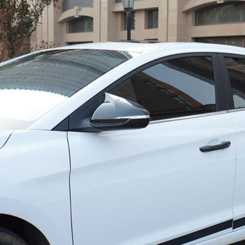 2Pcs carbon fiber Exterior Horn Shape Rearview Mirror Cover Trim Sticker Decoration For Hyundai Elantra 2021 Car Accessories