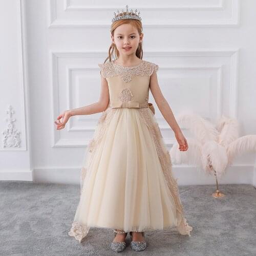 2020 Flower Lace Embroidery Applique Girl Dresses for Wedding Girls Trailing Evening Dress CHD20130