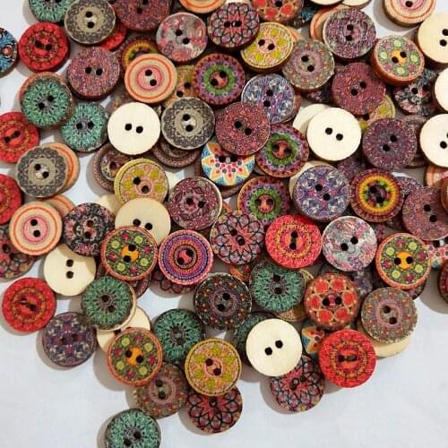 Hot Sale 50Pcs 15/20/25mm Retro Series Wood Buttons for Handwork Sewing Scrapbook Clothing Crafts Accessories Gift Card Decor