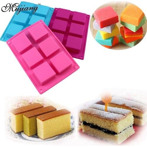 6 Cups Square Shape Handmade Soap Mold Silicone Cake Moulds Chocolate Candy Jelly Ice Tray Mold Kitchen Cake Baking Tools SML091