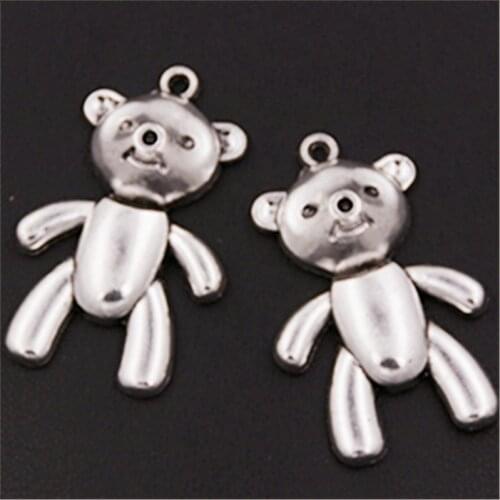 8pcs Silver Plated Baby Bear Charm Necklace Bracelet Pendants DIY Retro Metal Jewelry Handicraft Making 33*24mm A516