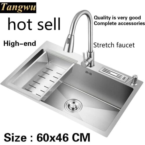 Free shipping Apartment big luxury kitchen manual sink single trough standard 304 stainless steel hot sell 600x460 MM