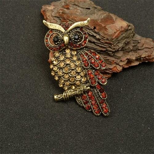 Retro Homme Antique Gold Owl Broach Lapel Pin Blue Rhinestone Hijab Pin Mujer Brosh Germany Bijuteria Feminina Cordao Broshi