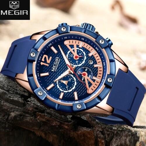 Megir Original Men Fashion Sport Quartz Clock Mens Watches Brand Luxury silicone Business Waterproof Watch Relogio Masculino New