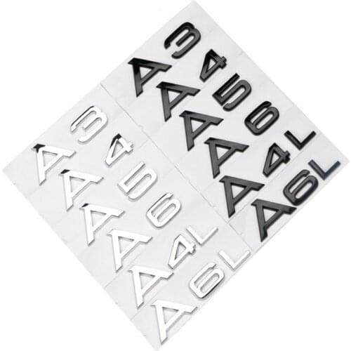 ABS Black , Silver Letter Number Emblem for Audi A3 A4 A4L A5 A6L Car Refitting Trunk Badge Logo Sticker