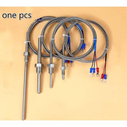 BSP 1/8 1/2 3/4 Thermowell Stainless steel Transducer PT100 K E type Temperature Sensor With 1.5m Cable Wires L50-300mm OD6mm