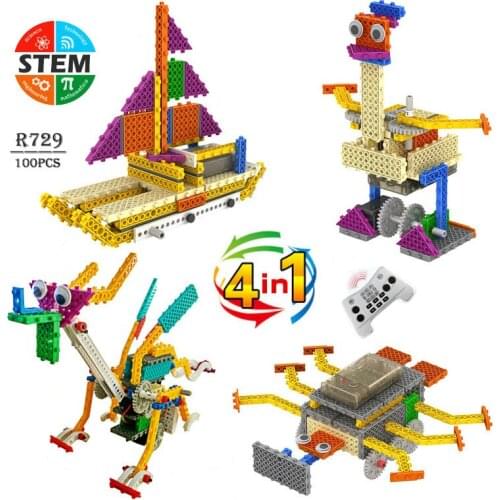 Children RC Toys 100Pcs DIY 4 In 1 Remote Control Assembly Building Block Toys Physics Science Experiment STEM Educational Toys