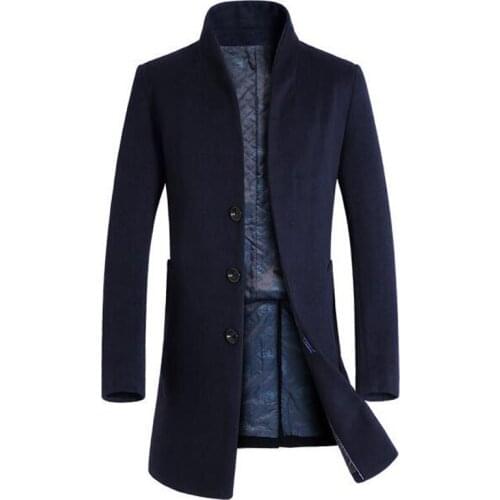 Long Woolen Coat Men Winter Thicken Trench Wool Coats Mens Casual Silm Fit Warm Windbreaker Jacket Palto Mens Peacoat Overcoat
