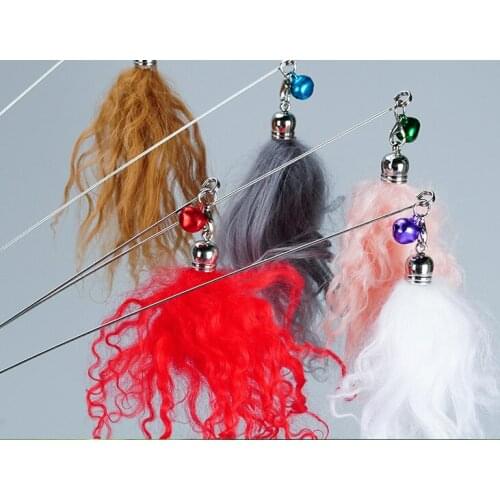 Usd1.8/pc cat teaser natural fur cat kitten playing toys with bell cat fishing rod sticks